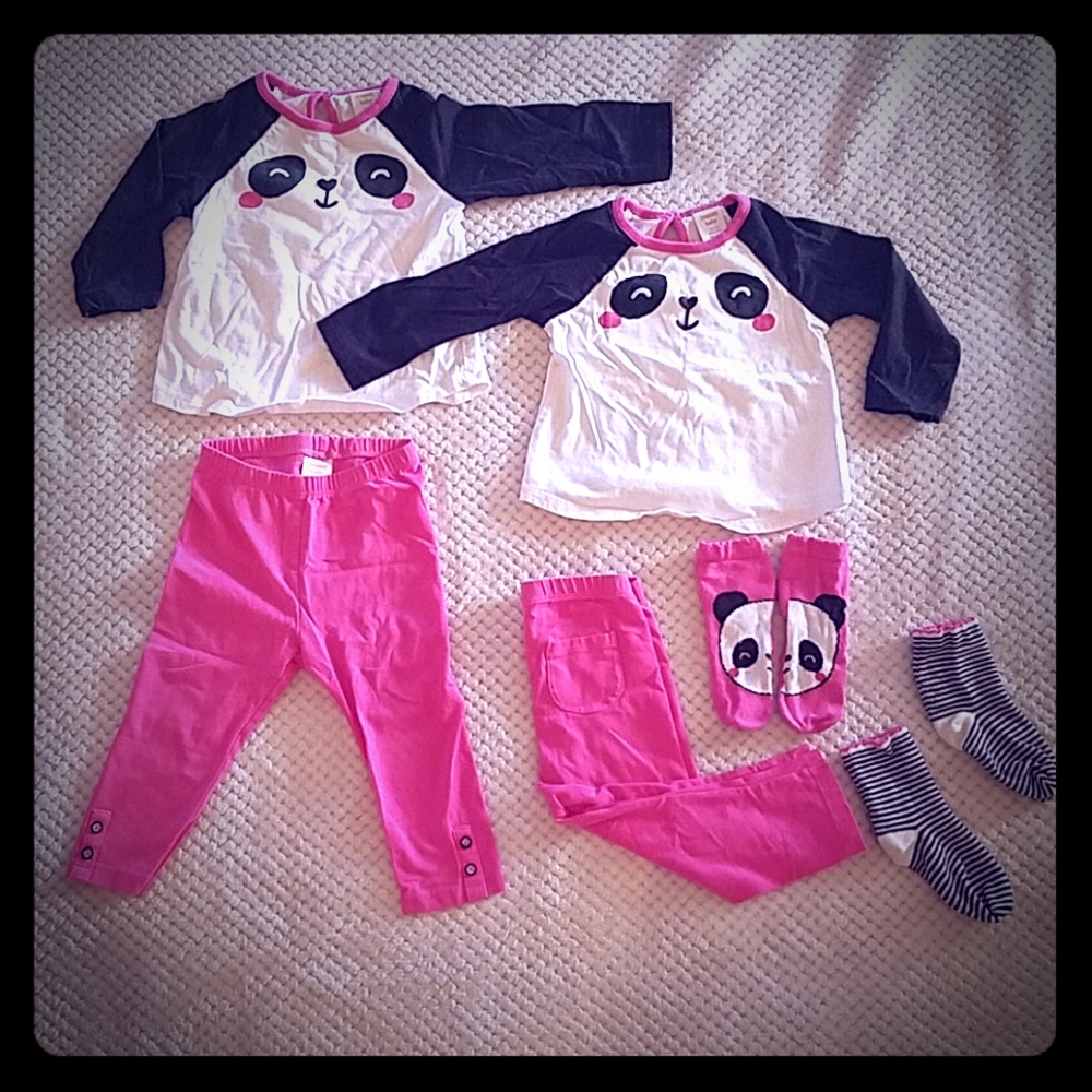 2 sets 12-18 m Gymboree panda pants, shirts, socks - Picture 1 of 8